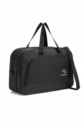 nil-01 UNISEX TOWEL FABRIC HOSTESS SUITCASE TRAVEL VACATION SPORTS HOSPITAL MULTI-POCKET HAND AND SHOULDER BAG CABIN-Towel Black - FIYAKA (1)