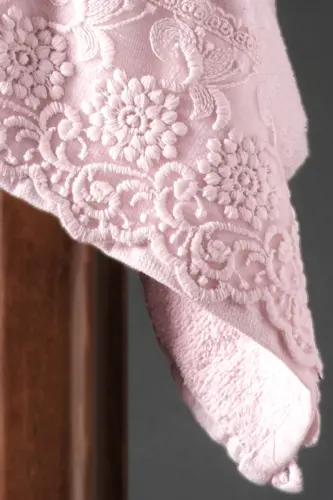 Nilüfer 4 Parça Kutulu Kadife Güpürlü Havlu Seti | Hamam Takımı | Çeyiz Seti - 5