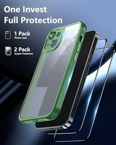 NINDOO [3 in1 for iPhone 15 Plus Case, [Anti-Yellowing] [Military-Grade Protection] [with 2 pcs Screen Protector] Full-Body Protective Matte Hard Back Phone Case. (Green) - 4