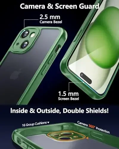 NINDOO for iPhone 15 Plus Case,[Full Camera Protection] with 2X Screen Protectors,Matte Protective and Non-Slip Slim Shockproof Men Women Phone Cover(Green) - 2
