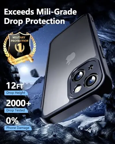 NINDOO iPhone 15 Plus uchun g'ilof, ekran himoyachisi bilan, iPhone 15 Plus qora telefon g'ilofi erkaklar uchun, himoya Fundas para va i Phone 15 Plus himoyasi uchun kamera qopqog'i. (Qora) - 2