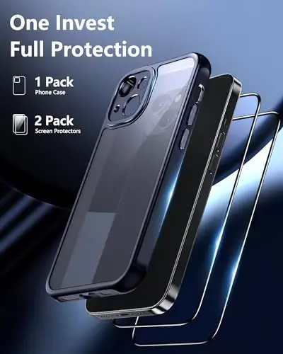 NINDOO iPhone 15 Plus uchun g'ilof, ekran himoyachisi bilan, iPhone 15 Plus qora telefon g'ilofi erkaklar uchun, himoya Fundas para va i Phone 15 Plus himoyasi uchun kamera qopqog'i. (Qora) - 4