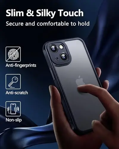 NINDOO iPhone 15 Plus uchun g'ilof, ekran himoyachisi bilan, iPhone 15 Plus qora telefon g'ilofi erkaklar uchun, himoya Fundas para va i Phone 15 Plus himoyasi uchun kamera qopqog'i. (Qora) - 6