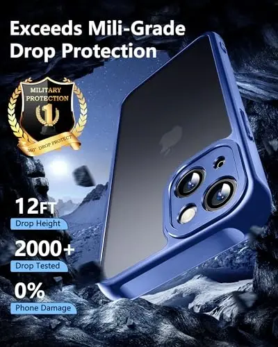 NINDOO iPhone 15 Plus uchun g'ilof, [To'liq kamera himoyasi] 2 dona ekran himoyachisi, mat himoya va sirpanmaydigan ingichka zarbga chidamli erkaklar ayollar telefon qopqog'i. (Moviy) - 3