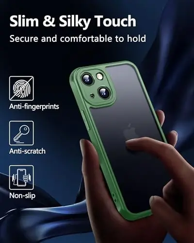 NINDOO [iPhone 15 Plus учун 3и 1, [Саргаймасликни олдин олиш] [Харбий даражадаги мухофаза] [2 дона экранни қўриқчиси билан] Толиқ тана муҳофазаловчи мат қаттиқ орқа ғилофи телефон учун. (Яшил) - 6