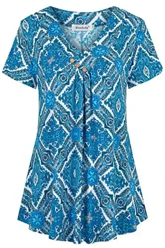 Ninedaily Women's Tunic Summer Short Sleeve Top Loose V Neck Dressy Shirt Blouse 