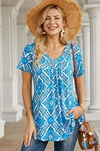 Ninedaily Women's Tunic Summer Short Sleeve Top Loose V Neck Dressy Shirt Blouse - 3