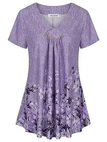 Ninedaily Women's Tunic Summer Short Sleeve Top Loose V Neck Dressy Shirt Blouse 