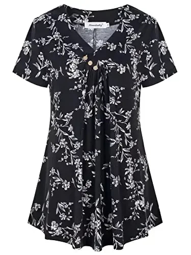 Ninedaily Women's Tunic Summer Short Sleeve Top Loose V Neck Dressy Shirt Blouse - 1
