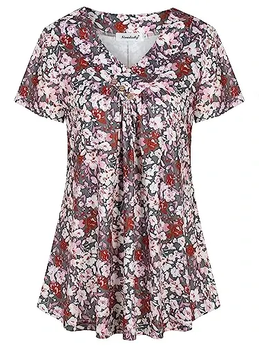 Ninedaily Women's Tunic Summer Short Sleeve Top Loose V Neck Dressy Shirt Blouse - 1