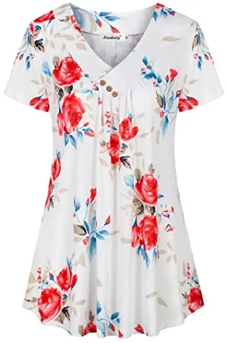 Ninedaily Women's Tunic Summer Short Sleeve Top Loose V Neck Dressy Shirt Blouse - 1