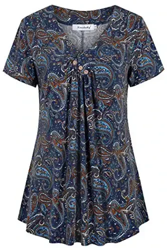 Ninedaily Women's Tunic Summer Short Sleeve Top Loose V Neck Dressy Shirt Blouse 