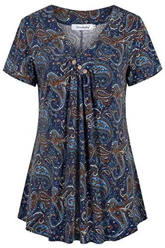 Ninedaily Women's Tunic Summer Short Sleeve Top Loose V Neck Dressy Shirt Blouse - 1
