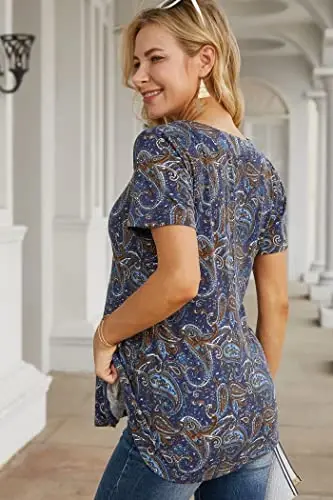 Ninedaily Women's Tunic Summer Short Sleeve Top Loose V Neck Dressy Shirt Blouse - 4