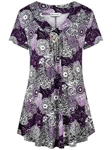 Ninedaily Women's Tunic Summer Short Sleeve Top Loose V Neck Dressy Shirt Blouse 