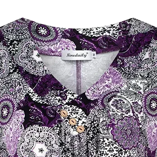 Ninedaily Women's Tunic Summer Short Sleeve Top Loose V Neck Dressy Shirt Blouse - 3