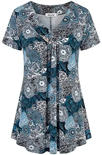 Ninedaily Women's Tunic Summer Short Sleeve Top Loose V Neck Dressy Shirt Blouse - 1