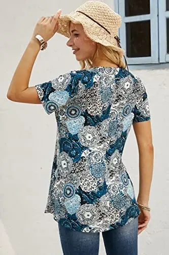 Ninedaily Women's Tunic Summer Short Sleeve Top Loose V Neck Dressy Shirt Blouse - 4