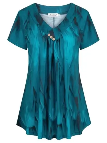 Ninedaily Women's Tunic Summer Short Sleeve Top Loose V Neck Dressy Shirt Blouse - 1