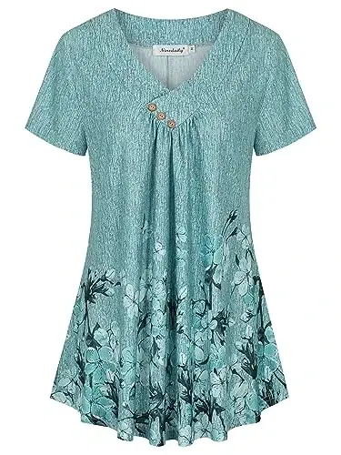 Ninedaily Women's Tunic Summer Short Sleeve Top Loose V Neck Dressy Shirt Blouse - 1