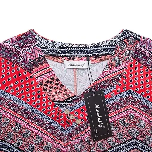 Ninedaily Women's Tunic Summer Short Sleeve Top Loose V Neck Dressy Shirt Blouse - 3