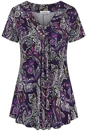 Ninedaily Women's Tunic Summer Short Sleeve Top Loose V Neck Dressy Shirt Blouse - NINEDAILY