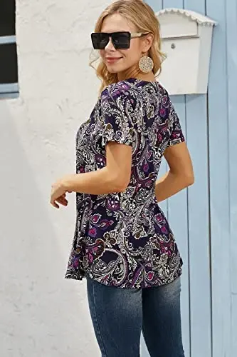 Ninedaily Women's Tunic Summer Short Sleeve Top Loose V Neck Dressy Shirt Blouse - 4