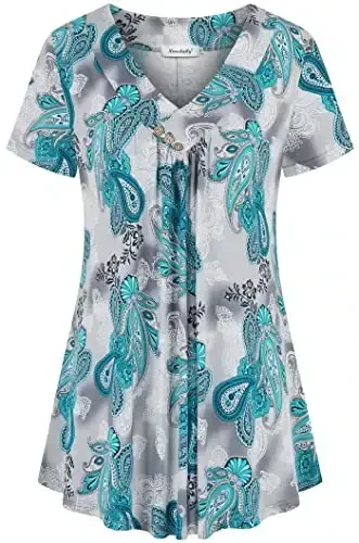 Ninedaily Women's Tunic Summer Short Sleeve Top Loose V Neck Dressy Shirt Blouse - 1