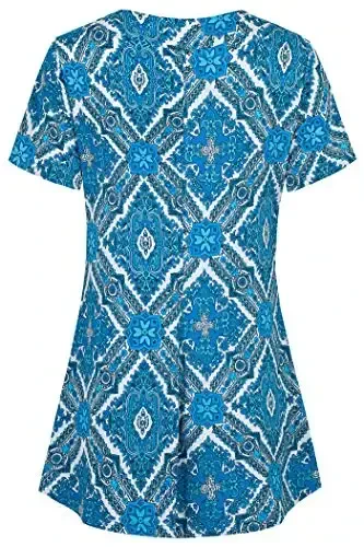 Ninedaily Women's Tunic Summer Short Sleeve Top Loose V Neck Dressy Shirt Blouse - NINEDAILY (1)