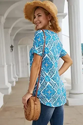 Ninedaily Women's Tunic Summer Short Sleeve Top Loose V Neck Dressy Shirt Blouse - 4