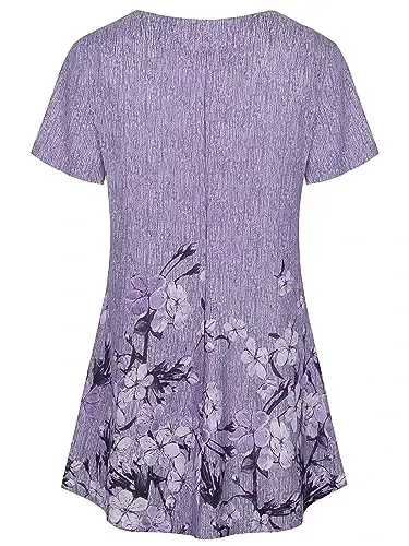 Ninedaily Women's Tunic Summer Short Sleeve Top Loose V Neck Dressy Shirt Blouse - NINEDAILY (1)