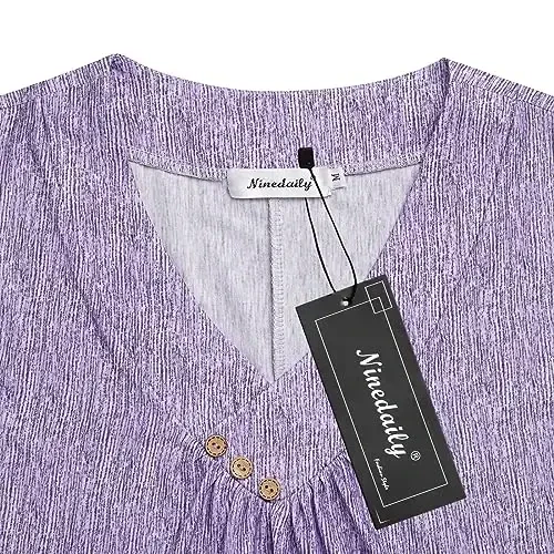 Ninedaily Women's Tunic Summer Short Sleeve Top Loose V Neck Dressy Shirt Blouse - 3