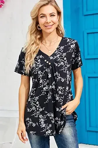 Ninedaily Women's Tunic Summer Short Sleeve Top Loose V Neck Dressy Shirt Blouse - 3