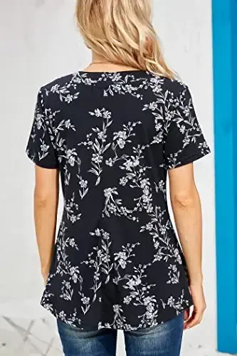 Ninedaily Women's Tunic Summer Short Sleeve Top Loose V Neck Dressy Shirt Blouse - 4