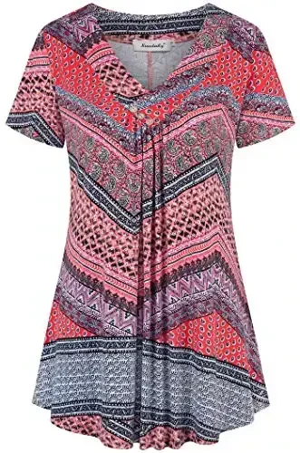 Ninedaily Women's Tunic Summer Short Sleeve Top Loose V Neck Dressy Shirt Blouse - 1