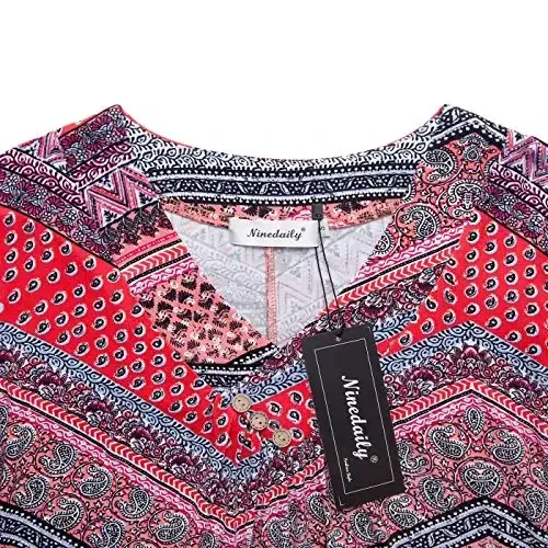 Ninedaily Women's Tunic Summer Short Sleeve Top Loose V Neck Dressy Shirt Blouse - 3