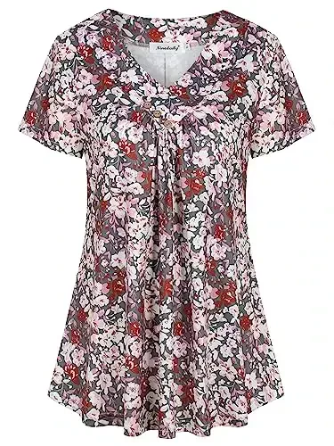 Ninedaily Women's Tunic Summer Short Sleeve Top Loose V Neck Dressy Shirt Blouse - NINEDAILY