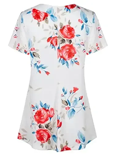 Ninedaily Women's Tunic Summer Short Sleeve Top Loose V Neck Dressy Shirt Blouse - 2