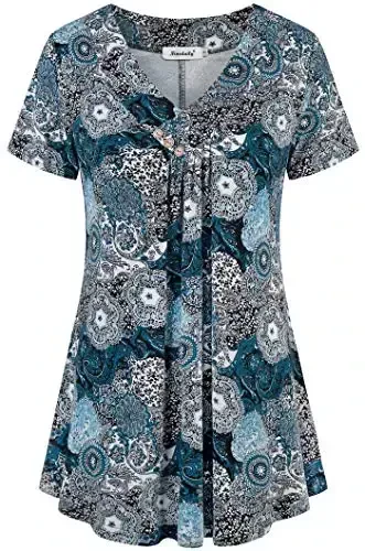 Ninedaily Women's Tunic Summer Short Sleeve Top Loose V Neck Dressy Shirt Blouse - 1
