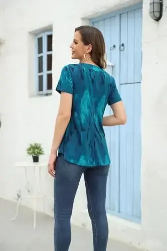 Ninedaily Women's Tunic Summer Short Sleeve Top Loose V Neck Dressy Shirt Blouse - 4