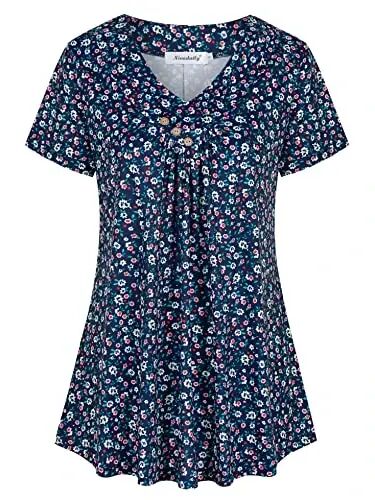 Ninedaily Women's Tunic Summer Short Sleeve Top Loose V Neck Dressy Shirt Blouse - Ninedaily