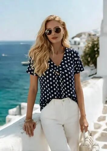 Ninedaily Women's Tunic Summer Short Sleeve Top Loose V Neck Dressy Shirt Blouse - 3