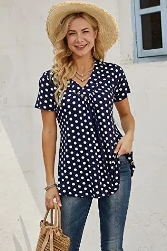 Ninedaily Women's Tunic Summer Short Sleeve Top Loose V Neck Dressy Shirt Blouse - 5