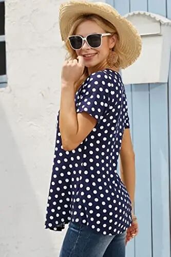 Ninedaily Women's Tunic Summer Short Sleeve Top Loose V Neck Dressy Shirt Blouse - 6