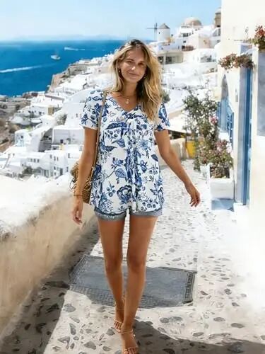 Ninedaily Women's Tunic Summer Short Sleeve Top Loose V Neck Dressy Shirt Blouse - 3