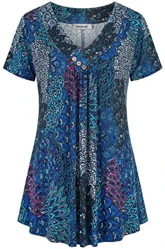 Ninedaily Women's Tunic Summer Short Sleeve Top Loose V Neck Dressy Shirt Blouse - 1