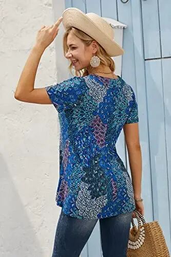 Ninedaily Women's Tunic Summer Short Sleeve Top Loose V Neck Dressy Shirt Blouse - 5