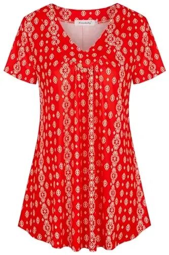 Ninedaily Women's Tunic Summer Short Sleeve Top Loose V Neck Dressy Shirt Blouse - Ninedaily