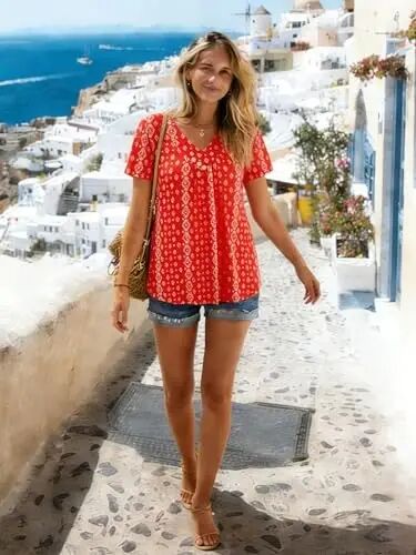 Ninedaily Women's Tunic Summer Short Sleeve Top Loose V Neck Dressy Shirt Blouse - 3