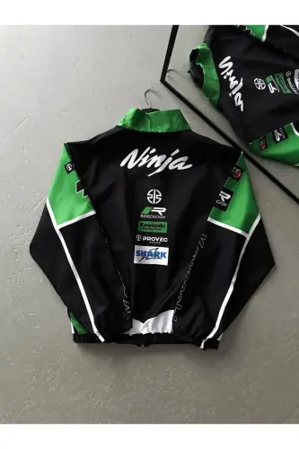 Ninja Kawasaki Parachute Fabric Oversize Digital Printed Black Windbreaker Raincoat Thin Jacket - Green - LUSHEN (1)